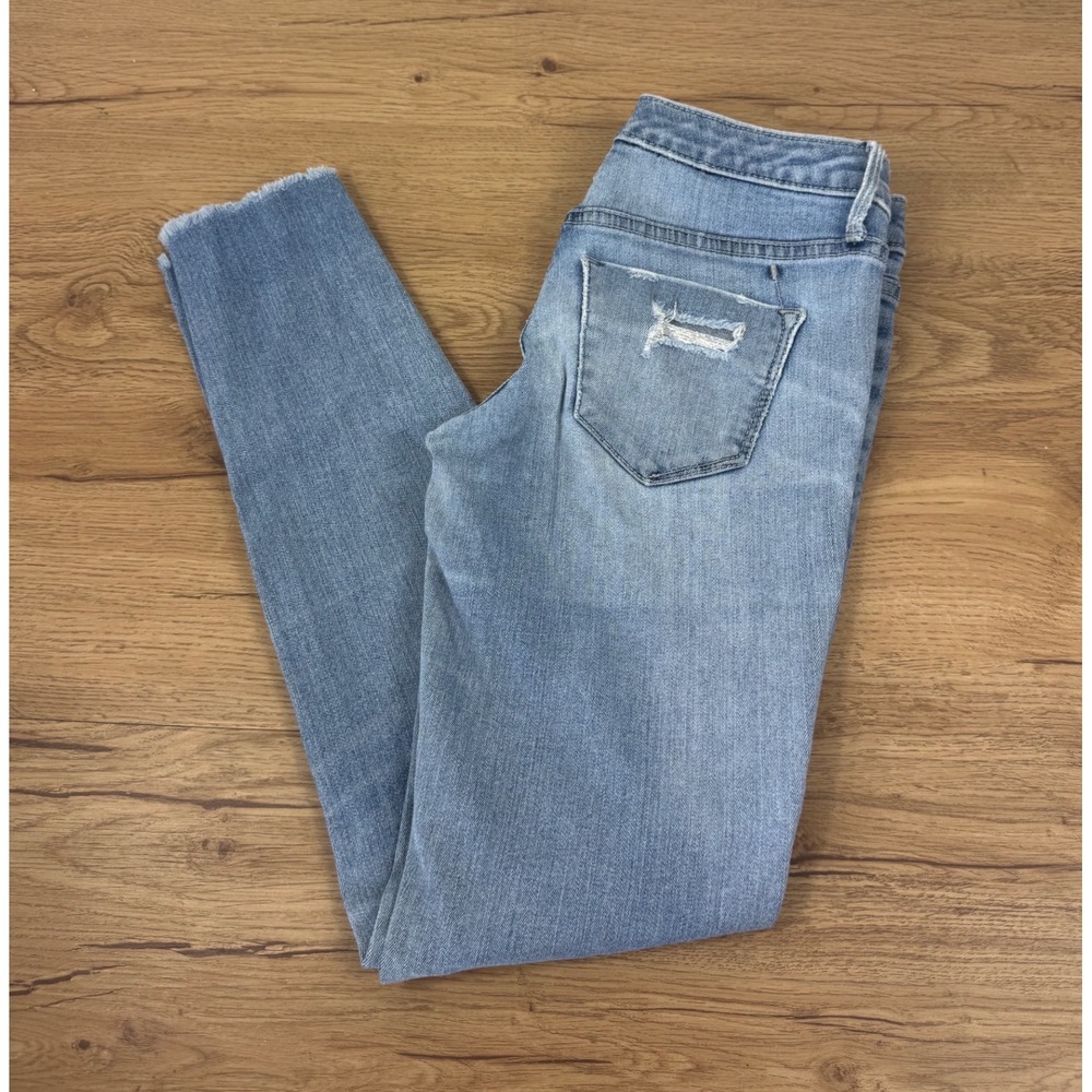 Mossimo Mid-Rise Jegging Womens 00/24 Blue Power Stretch Distressed Raw Hem